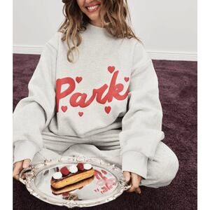 PARKE Sweetheart Hearts Mockneck NEW Valentine's Day Sweatshirt L/XL Gray Red